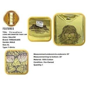 KEITH CARTER Threadless T-Shirt Art Quote Short Sleeve Cotton Yellow Lion XL